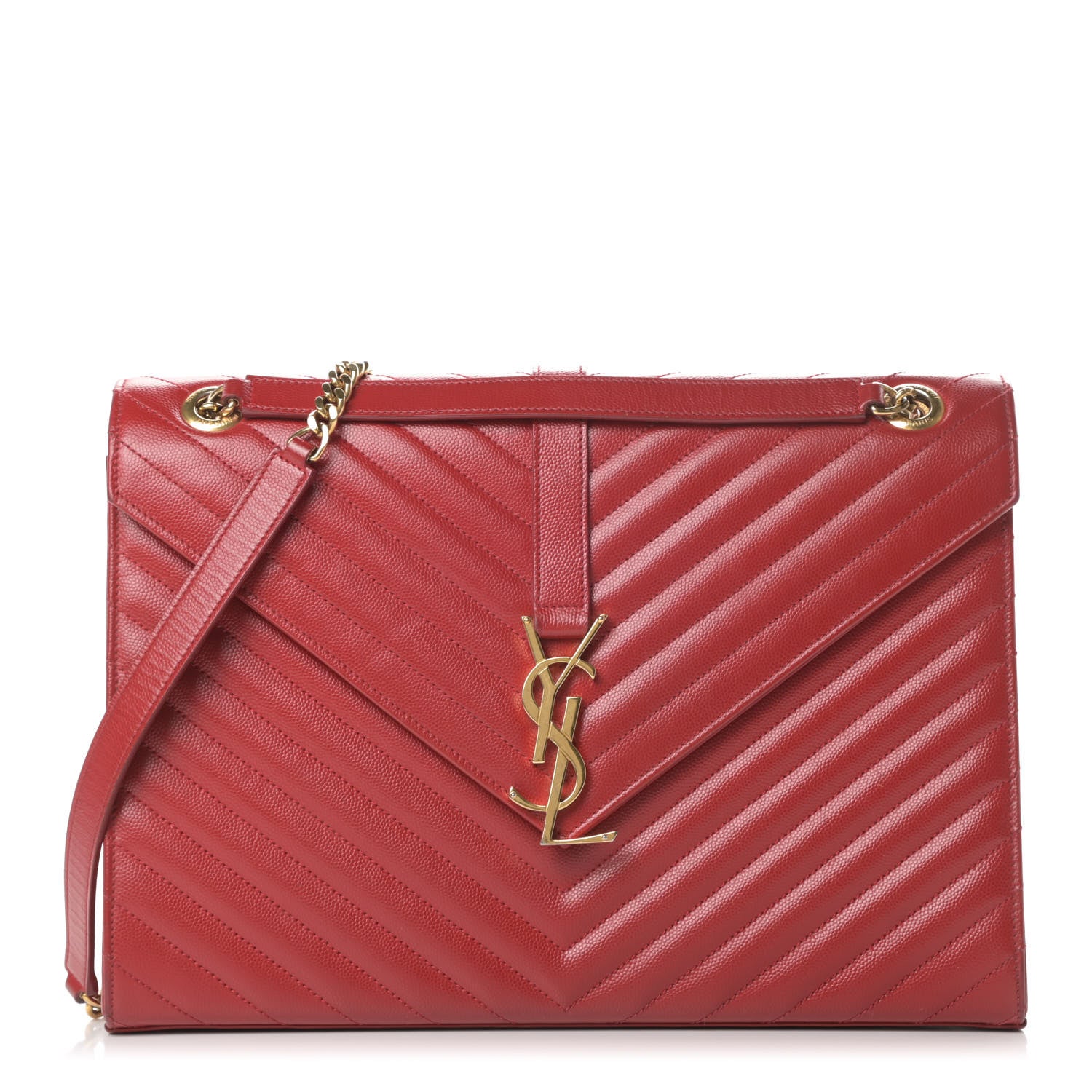 Saint Laurent Grain De Poudre Matelasse Chevron Large Monogram Satchel Lipstick Red 1 of 15