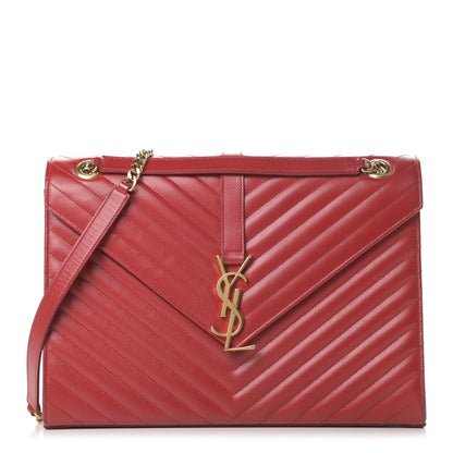 Saint Laurent Grain De Poudre Matelasse Chevron Large Monogram Satchel Lipstick Red 1 of 15