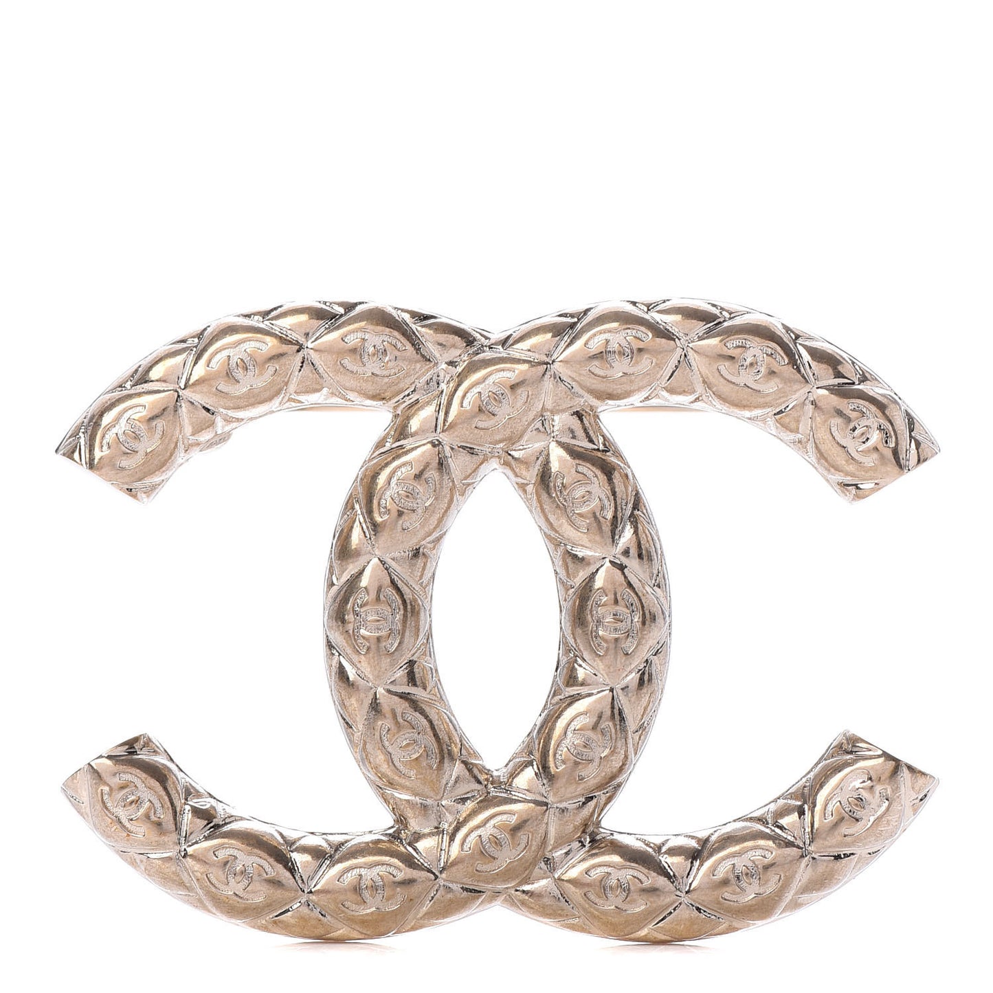 Metal CC Diamond Quilted Brooch Light Gold