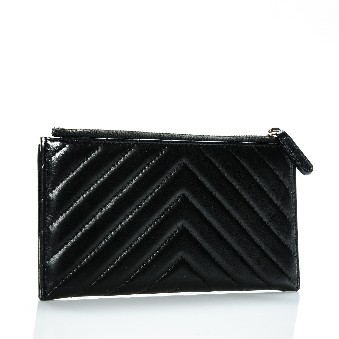 Calfskin Chevron Quilted Classic Zip Pouch Black