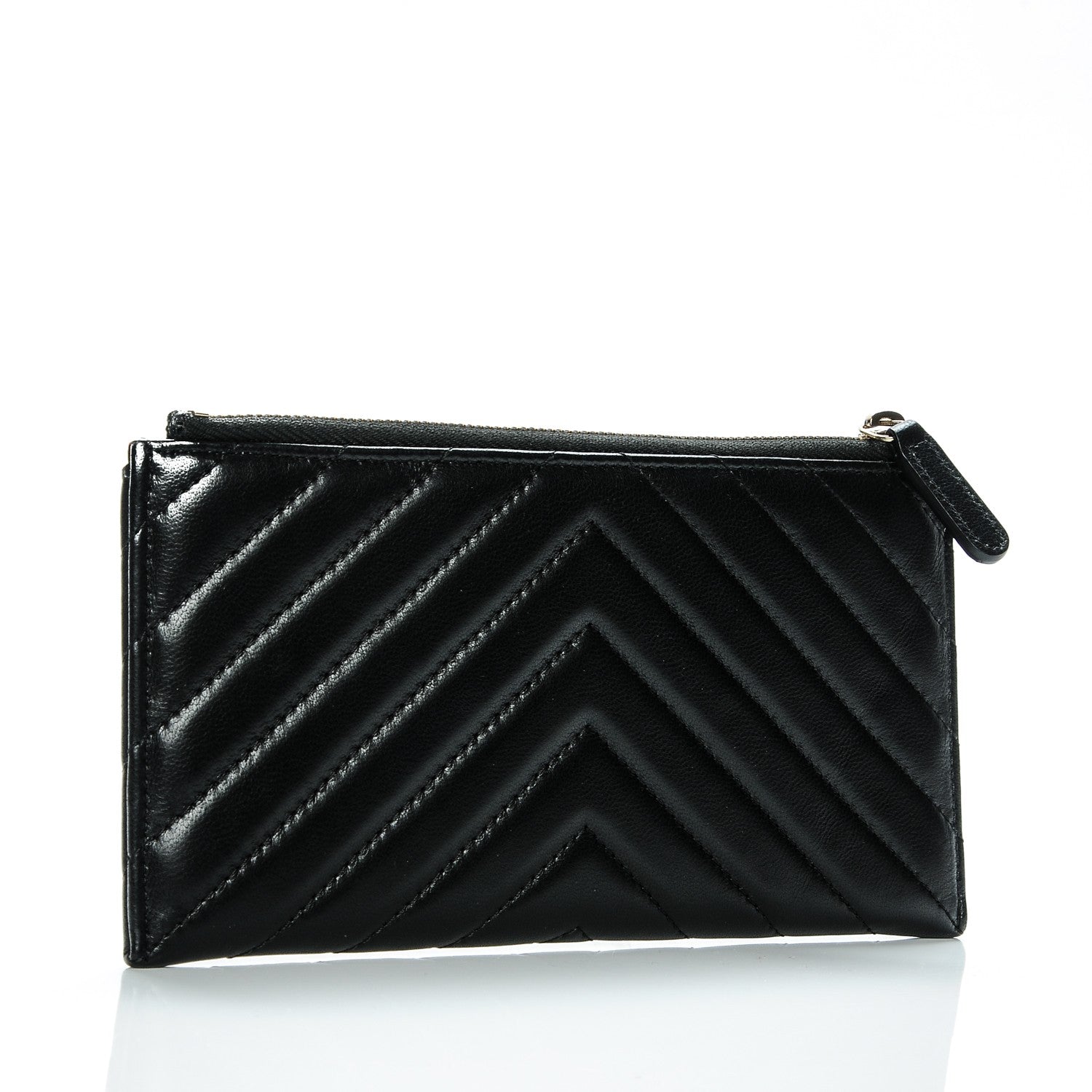 Chanel Calfskin Chevron Quilted Classic Zip Pouch Black 3 of 7