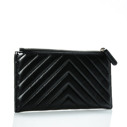 Chanel Calfskin Chevron Quilted Classic Zip Pouch Black 3 of 7