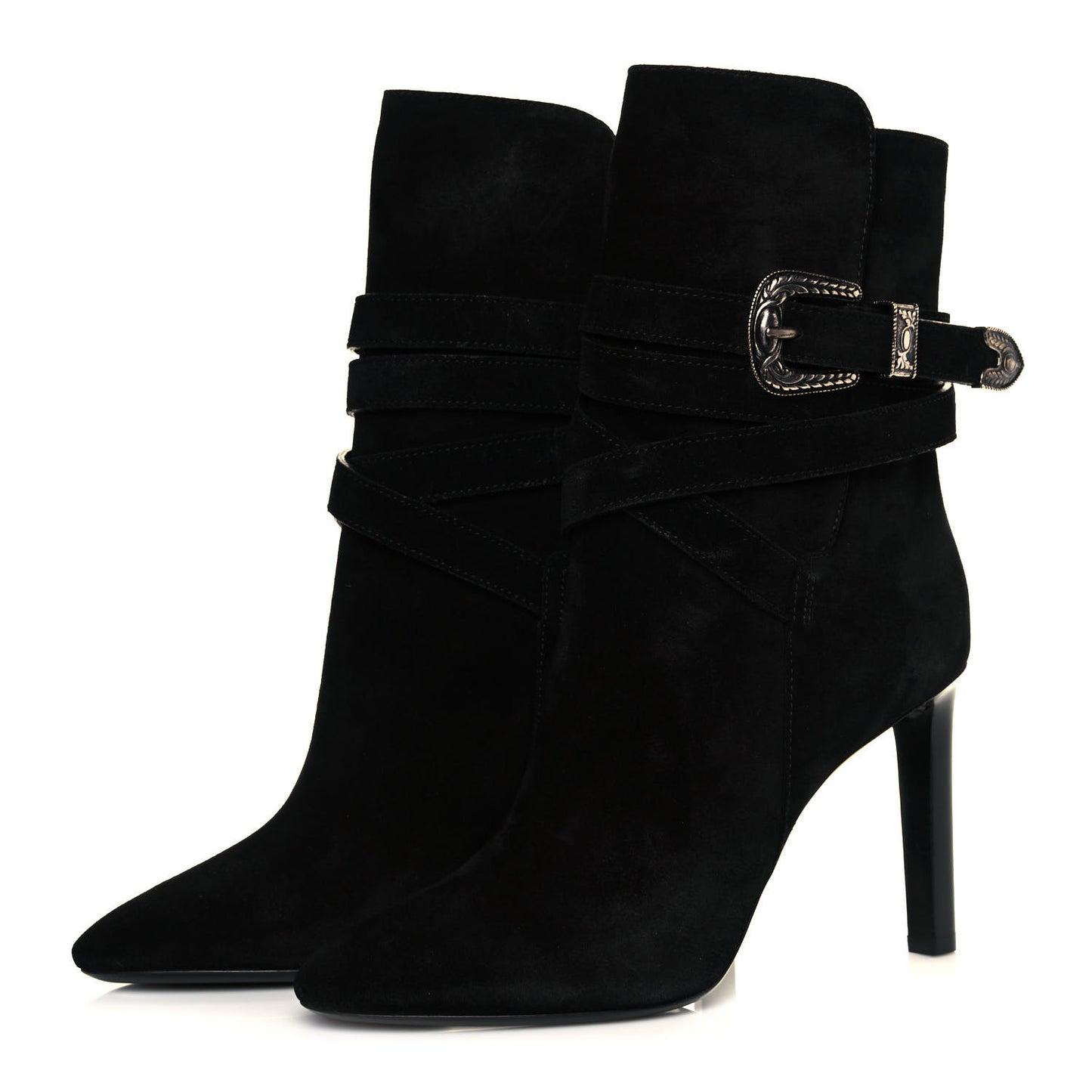 Suede Mica Buckle Western Ankle Booties 40 Black