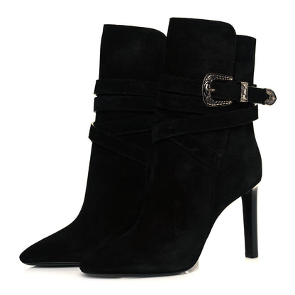 Saint Laurent Suede Mica Buckle Western Ankle Booties 40 Black 3 of 8