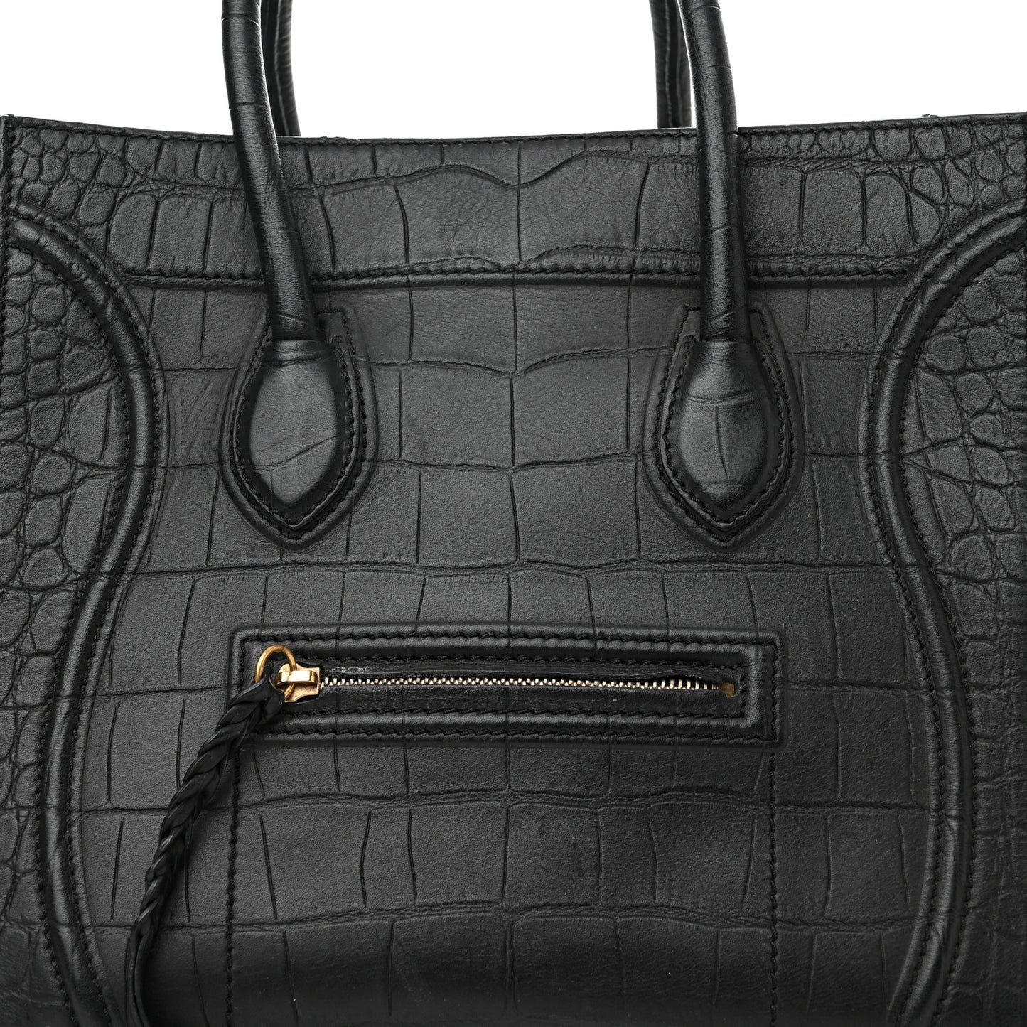 Calfskin Crocodile Embossed Medium Phantom Luggage Black