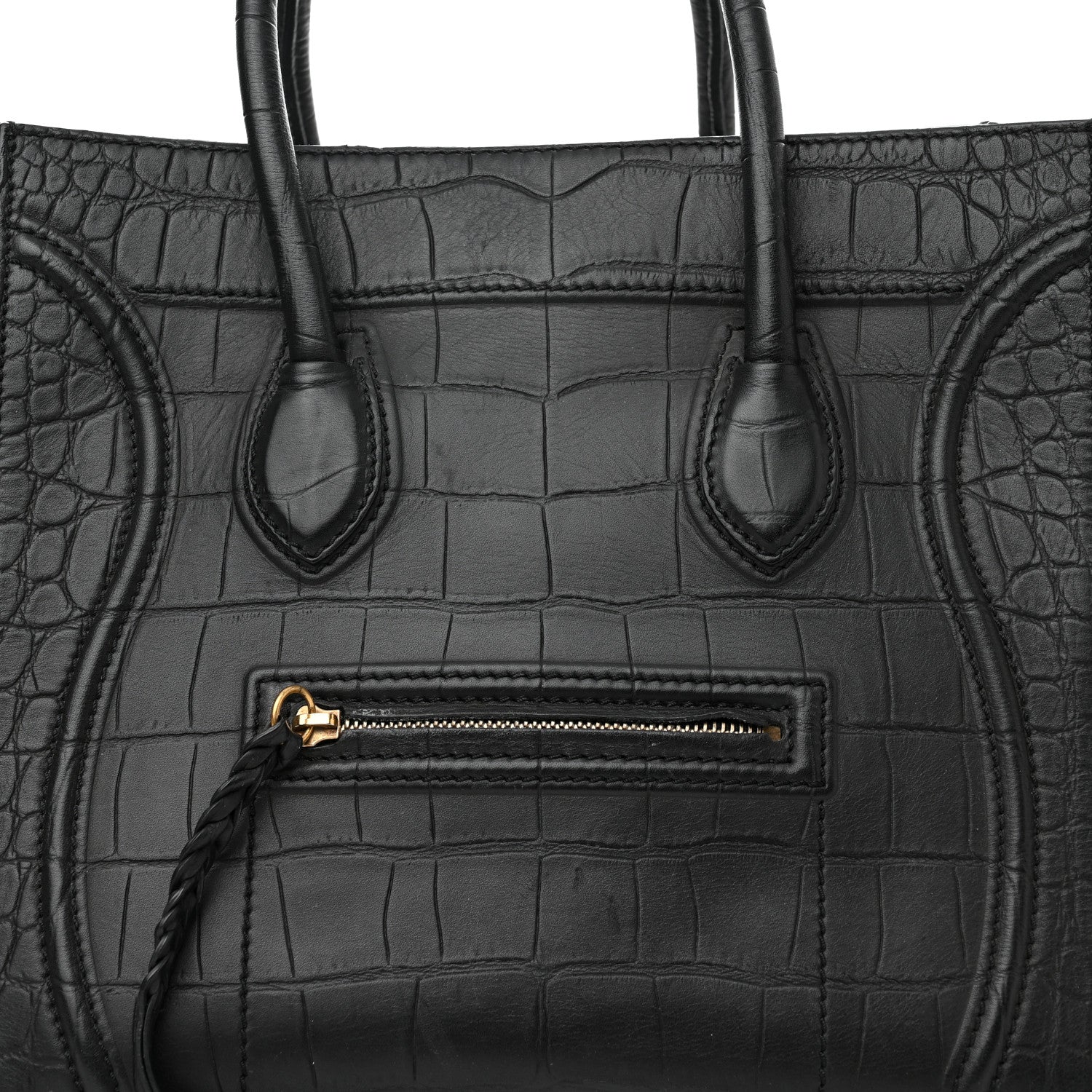 Celine Calfskin Crocodile Embossed Medium Phantom Luggage Black 7 of 17