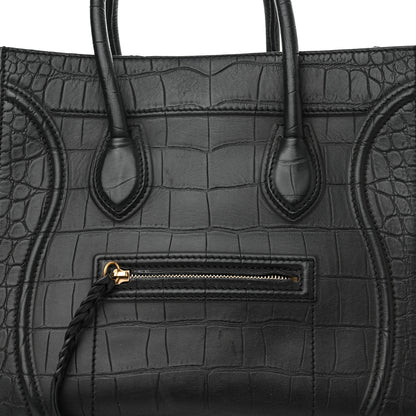 Celine Calfskin Crocodile Embossed Medium Phantom Luggage Black 7 of 17