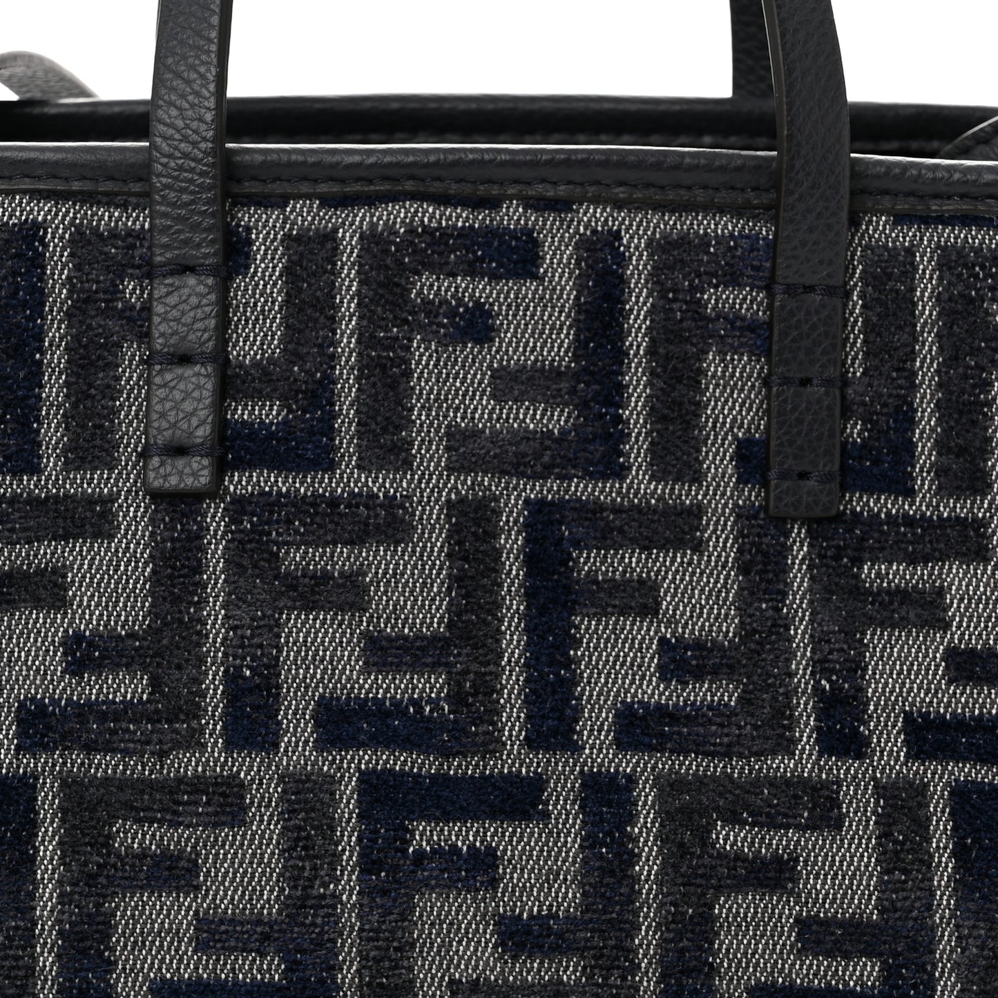 Fabric Calfskin FF Mini Roll Tote Navy