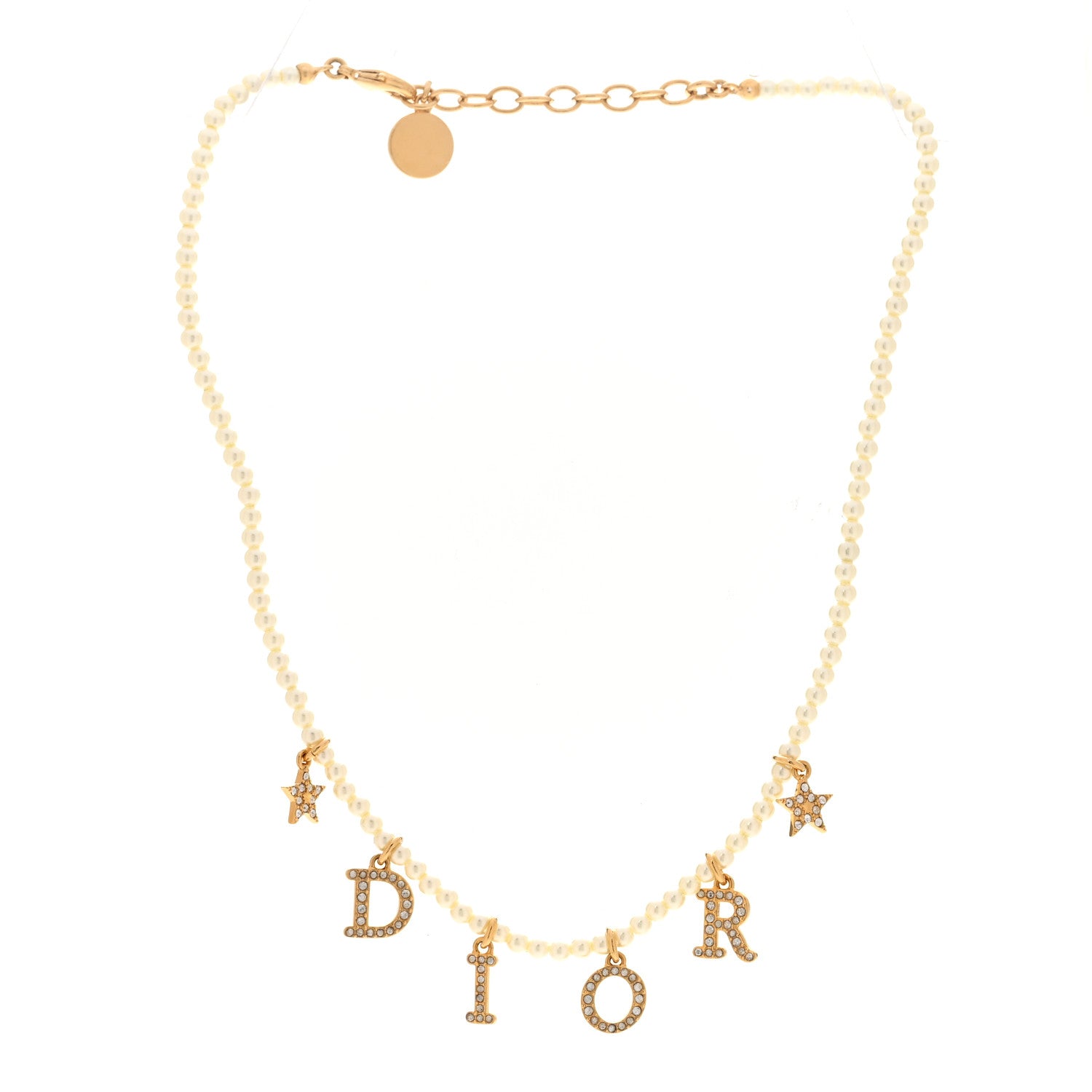 Christian Dior Pearl Crystal Star Logo Charm Necklace Gold 3 of 6