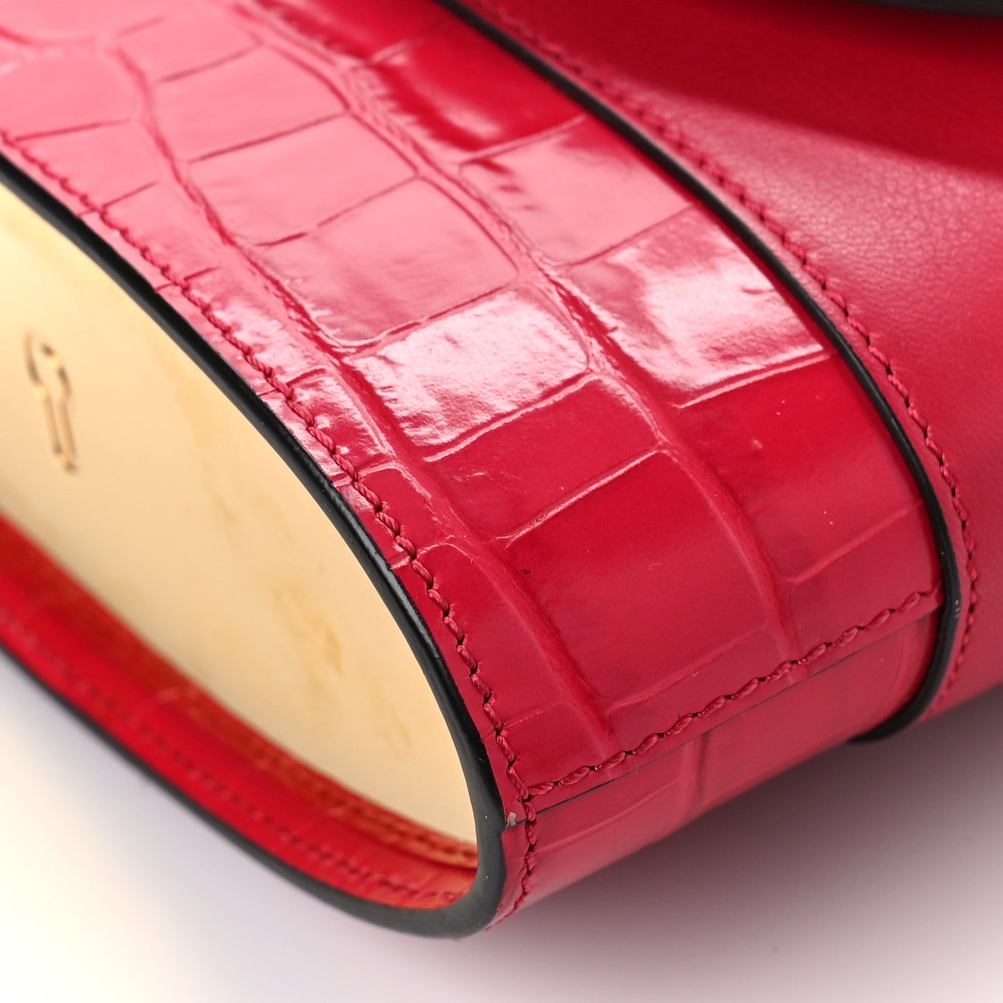Calfskin Crocodile Embossed Small Aby Lock Dusky Red