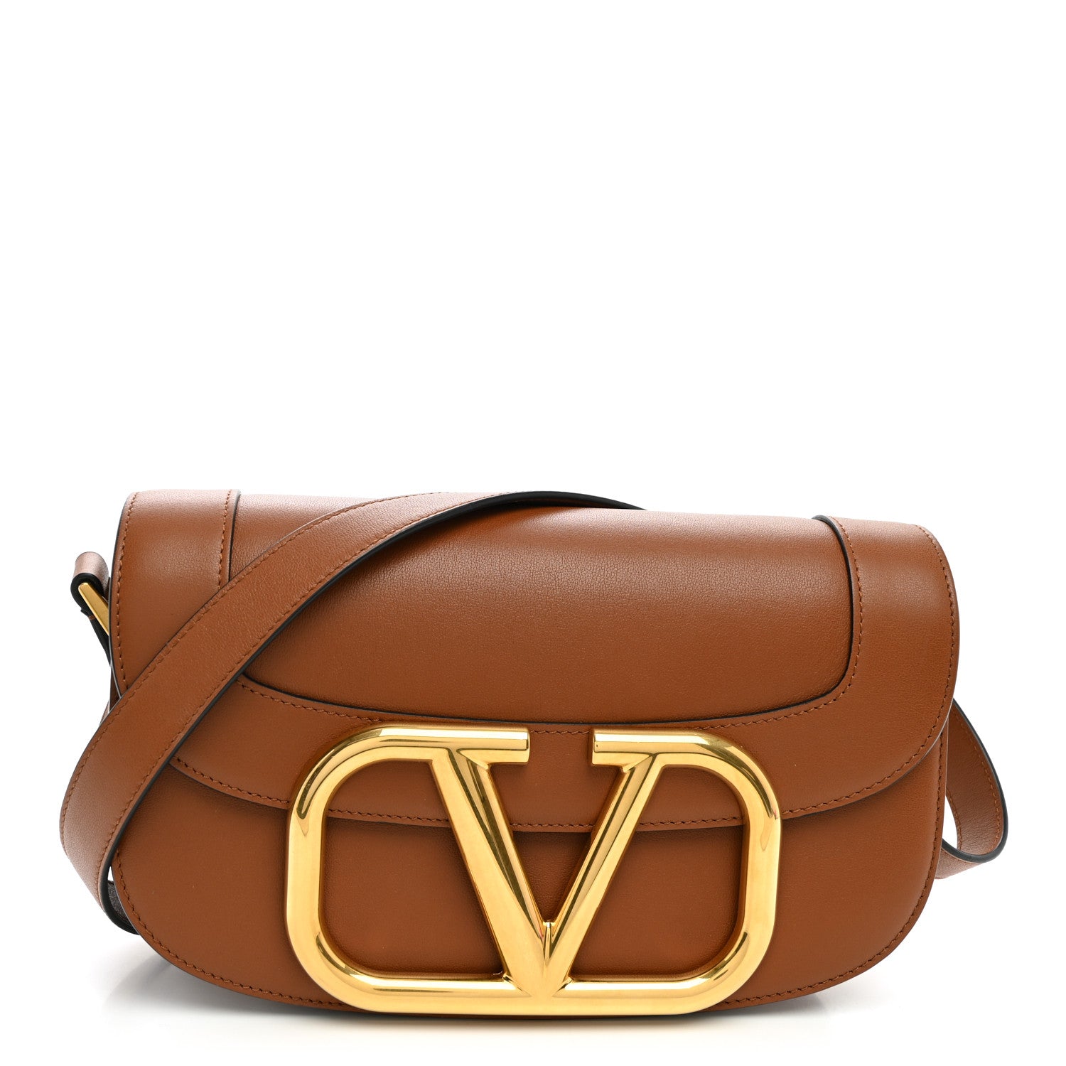 Valentino Garavani Smooth Calfskin Supervee Shoulder Bag Saddle Brown 1 of 9