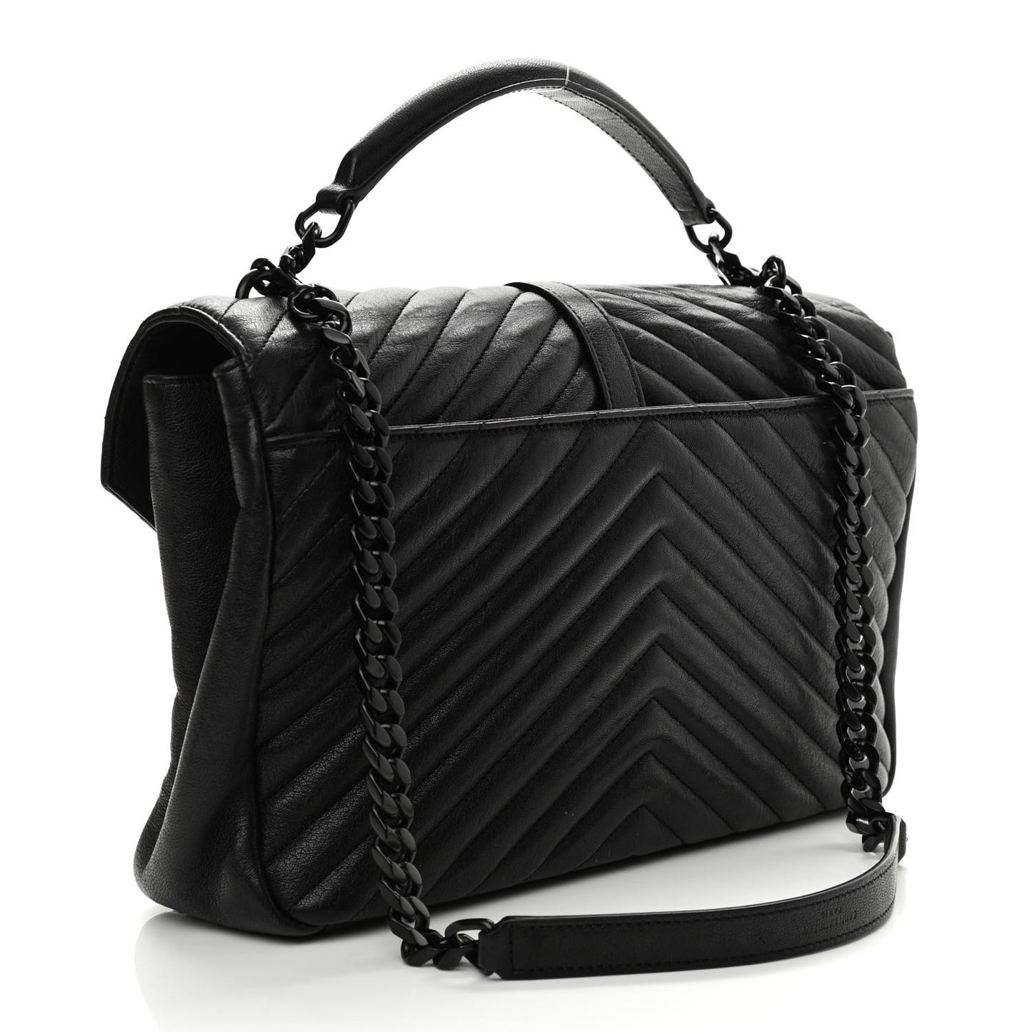 Sheepskin Matelasse Chevron Monogram Monochrome Large College Satchel Black