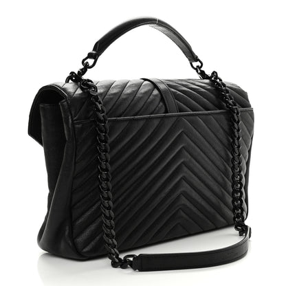 Saint Laurent Sheepskin Matelasse Chevron Monogram Monochrome Large College Satchel Black 3 of 9