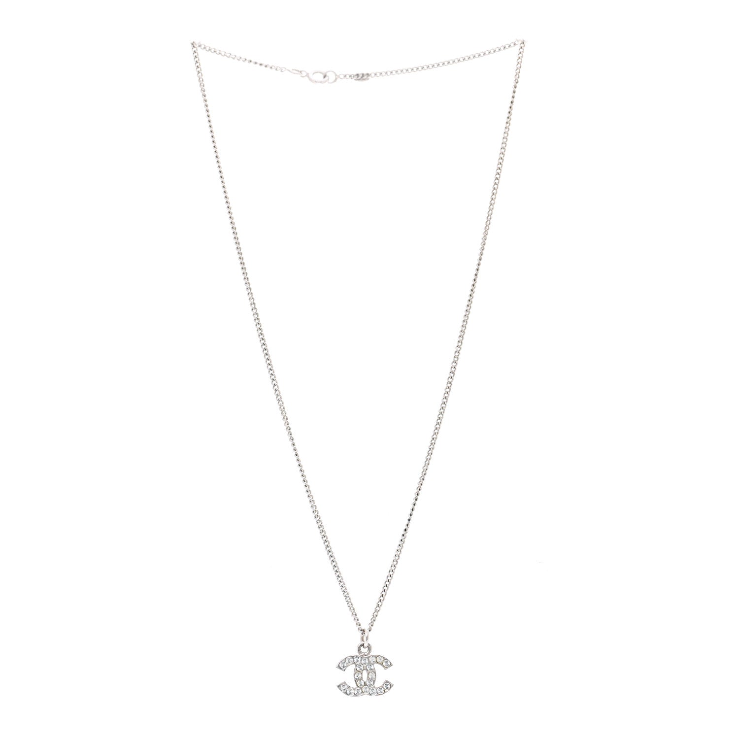 Chanel Crystal Timeless CC Necklace Silver 3 of 5