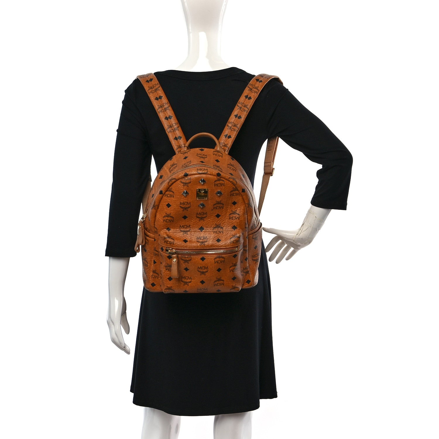 MCM Visetos Small Sprinkle Stud Stark Backpack Cognac 2 of 8