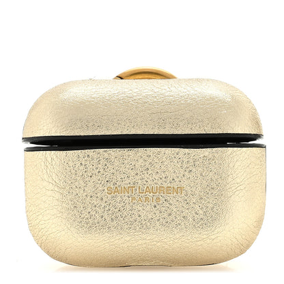 Saint Laurent Metallic Calfskin Paris Airpods Pro Holder Gold 1 of 4
