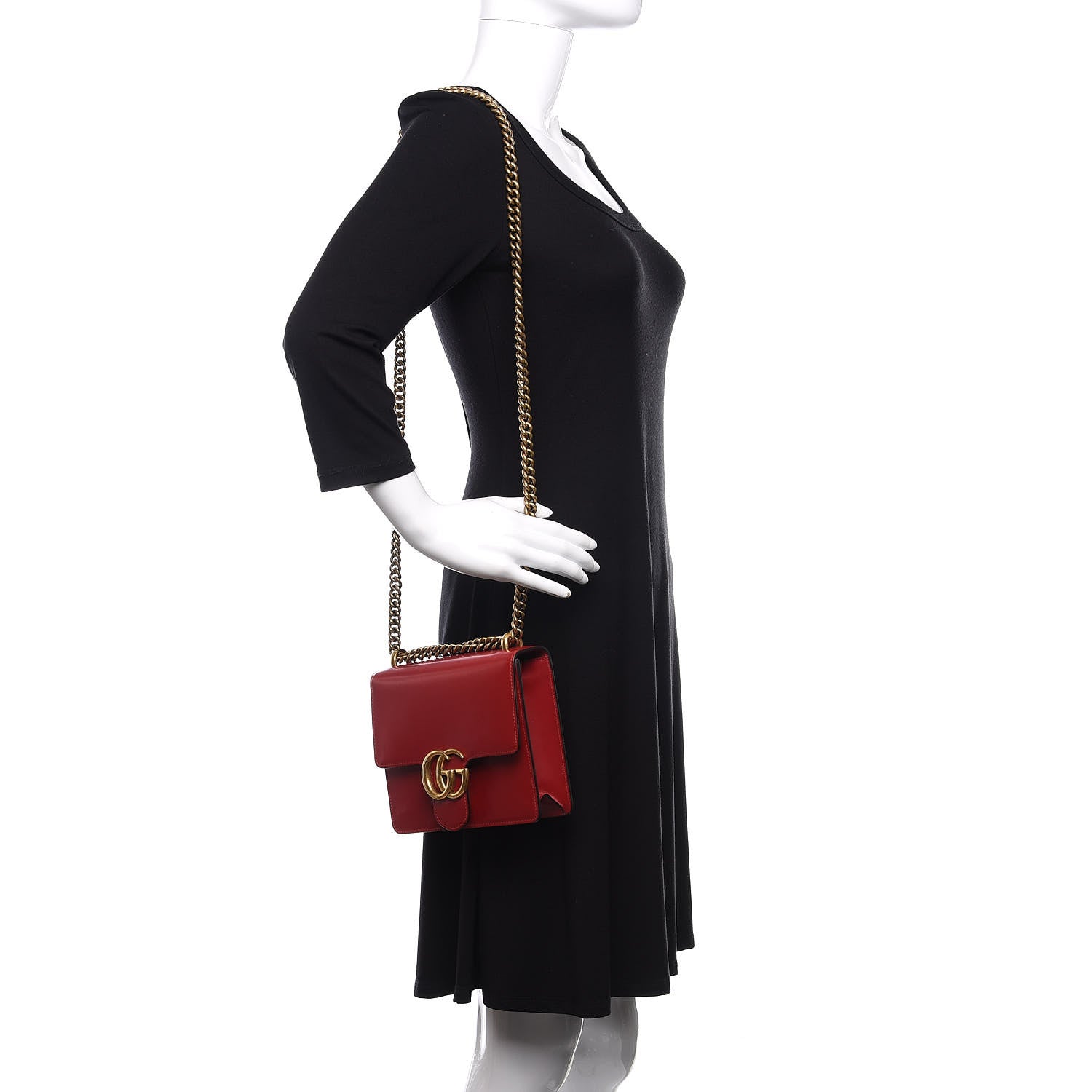 Gucci Knight Calfskin Small GG Marmont Chain Handle Bag Hibiscus Red 2 of 12