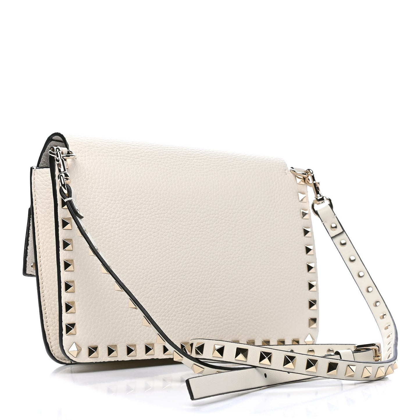 Pebbled Calfskin Rockstud Side Slip Crossbody White