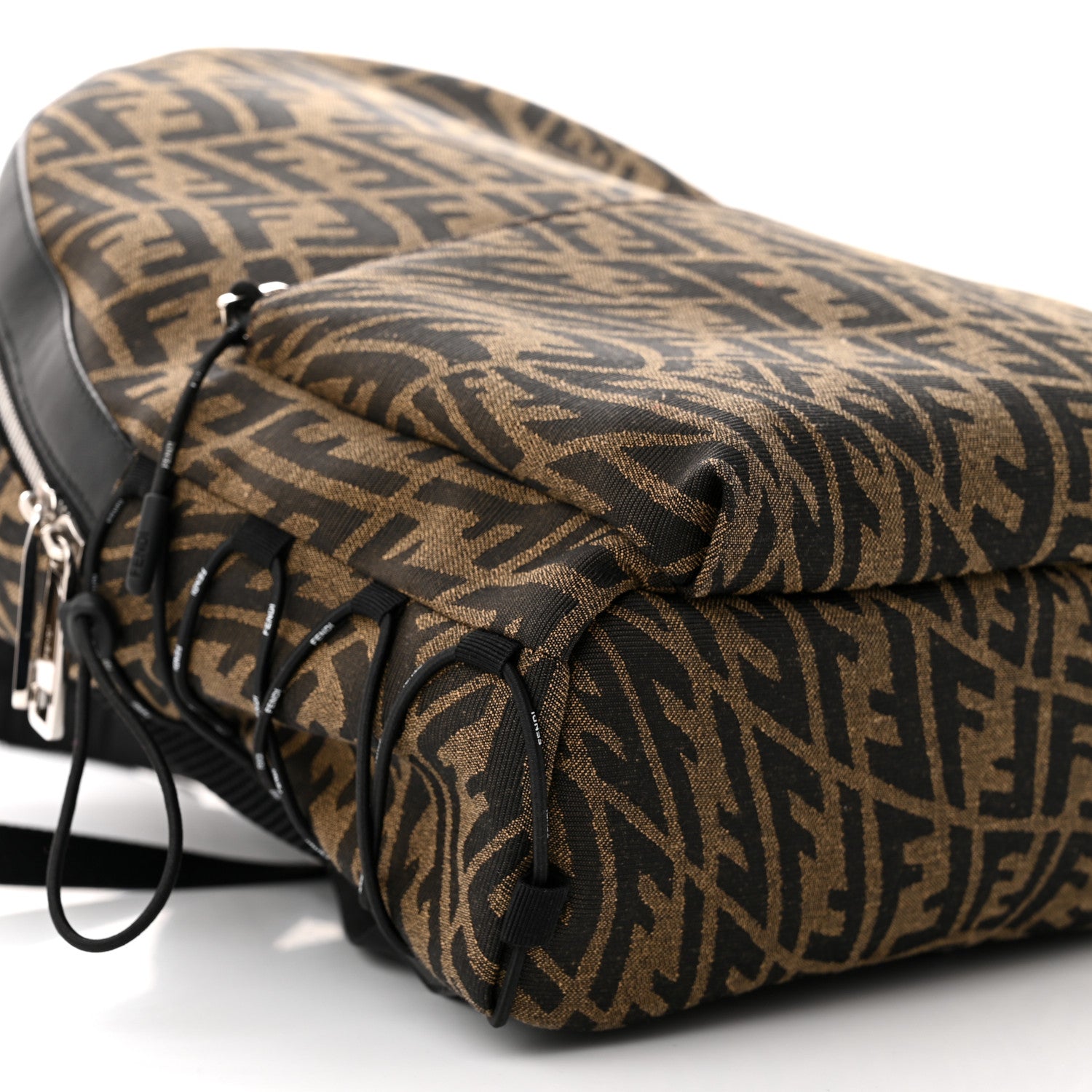 Fendi X SARAH COLEMAN Fabric Jacquard Vitello Grace Light Woven Lanyard FF Vertigo Pouch Pocket Backpack Tobacco Moro Black 9 of 10