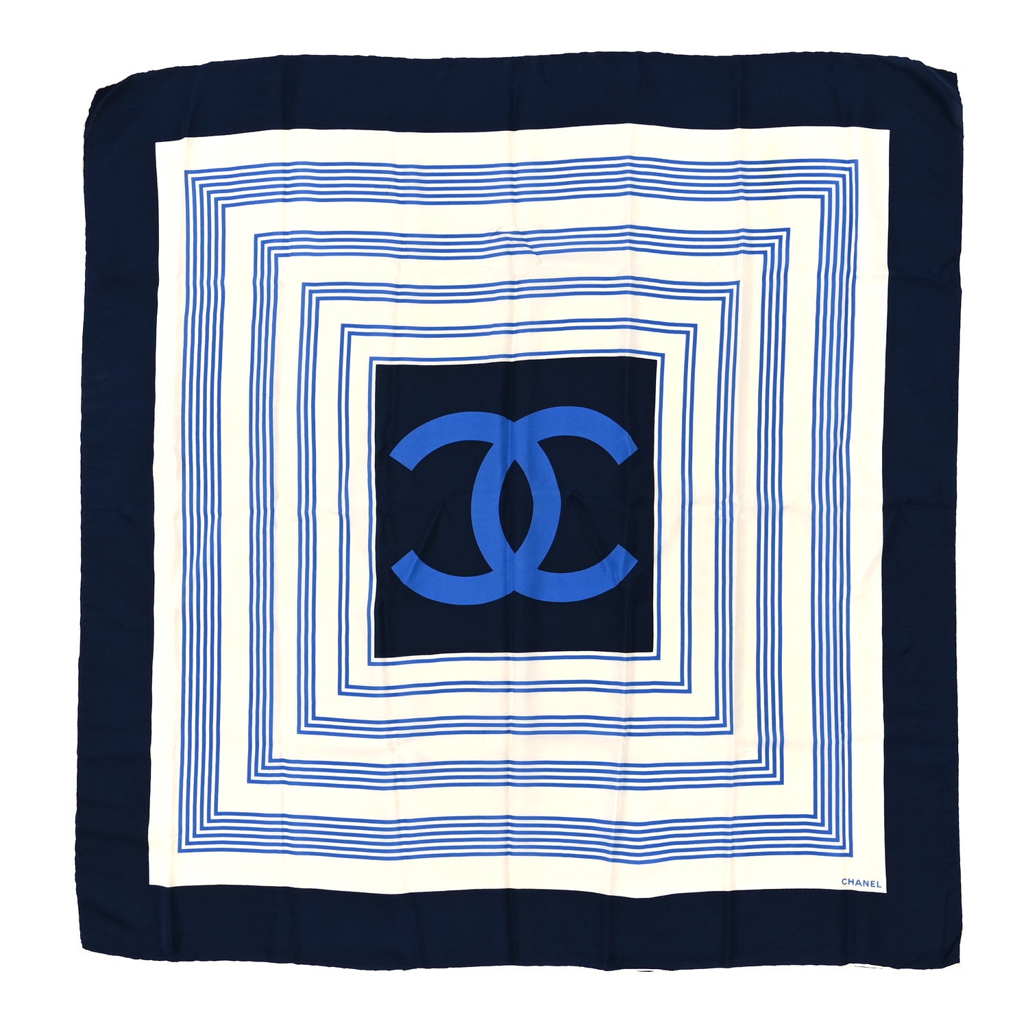 Chanel Silk CC Square Scarf Blue Ecru 1 of 3