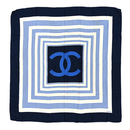 Chanel Silk CC Square Scarf Blue Ecru 1 of 3