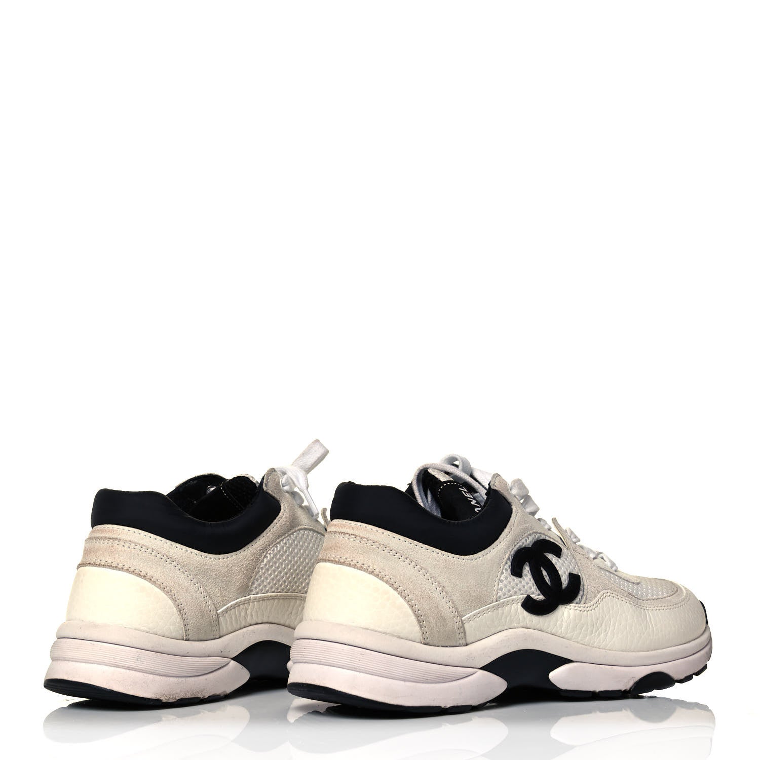 Chanel Mesh Suede Calfskin Grained Calfskin Womens CC Sneakers 36.5 White Black 4 of 7