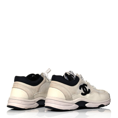 Chanel Mesh Suede Calfskin Grained Calfskin Womens CC Sneakers 36.5 White Black 4 of 7