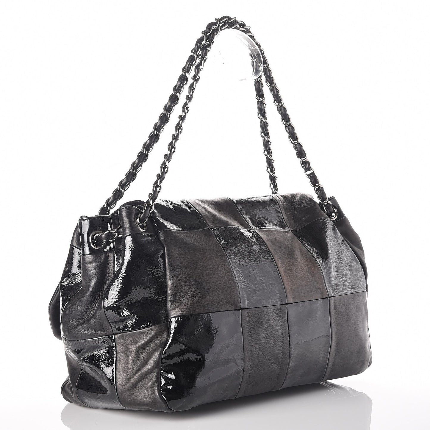 Lambskin Patent Calfskin Brooklyn Patchwork Flap Black