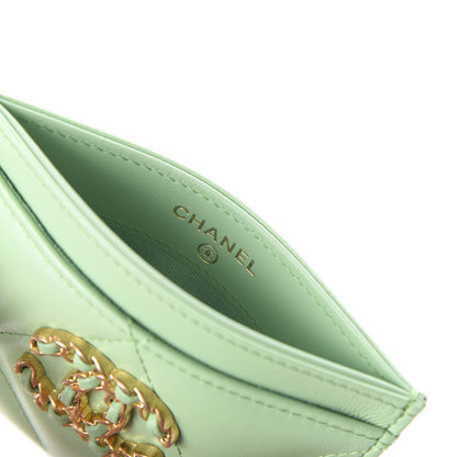 Chanel Shiny Goatskin Quilted Chanel 19 Card Holder Green 8 of 10