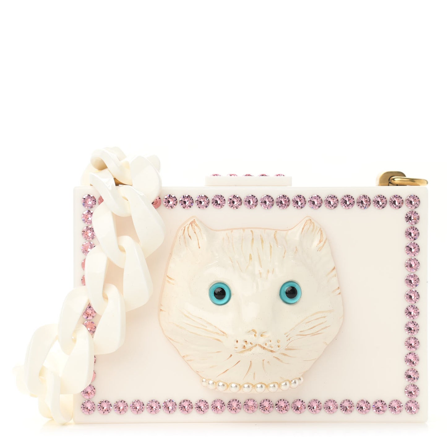 Plexiglass Crystal Cat Face Box Clutch White