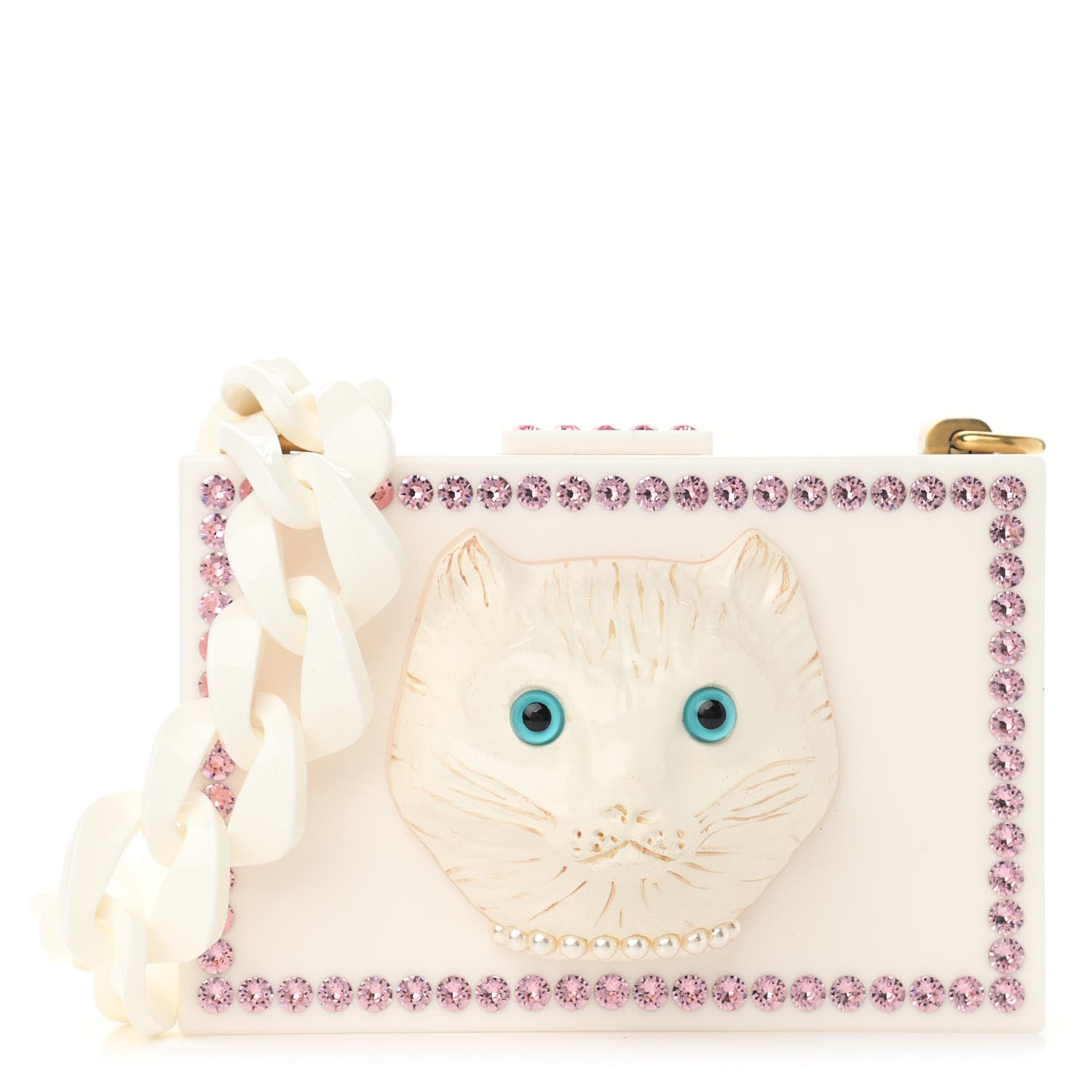 Gucci Plexiglass Crystal Cat Face Box Clutch White 1 of 14