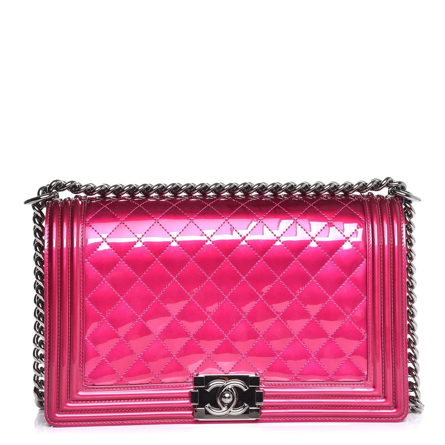 Metallic Patent Quilted New Medium Boy Flap Fuchsia