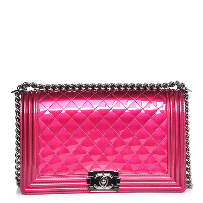 Chanel Metallic Patent Quilted New Medium Boy Flap Fuchsia 1 of 8