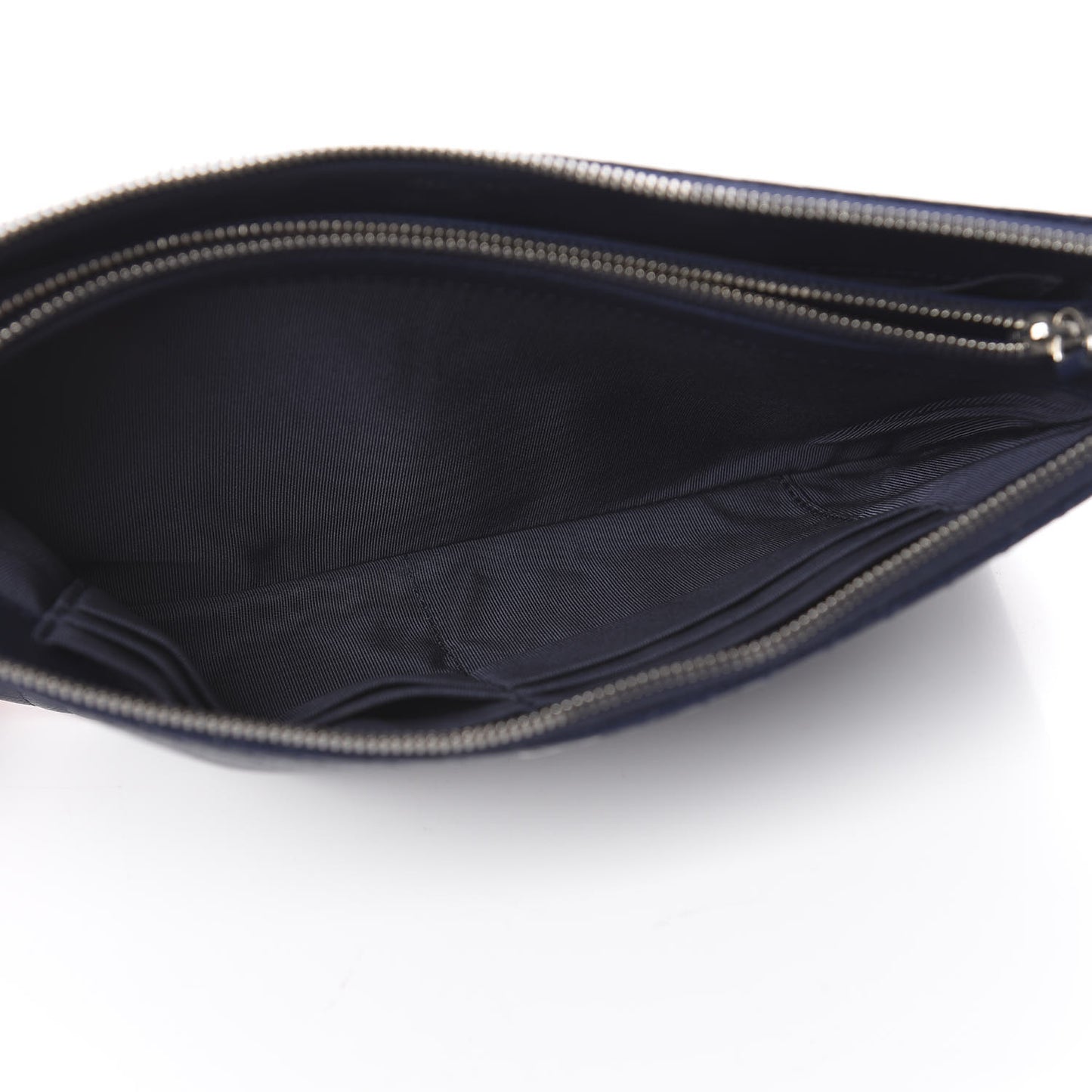 Caviar Chevron Quilted Large Zipped Clutch Navy