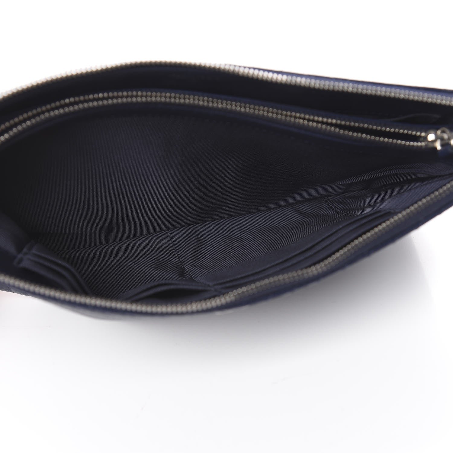 Chanel Caviar Chevron Quilted Large Zipped Clutch Navy 5 of 11