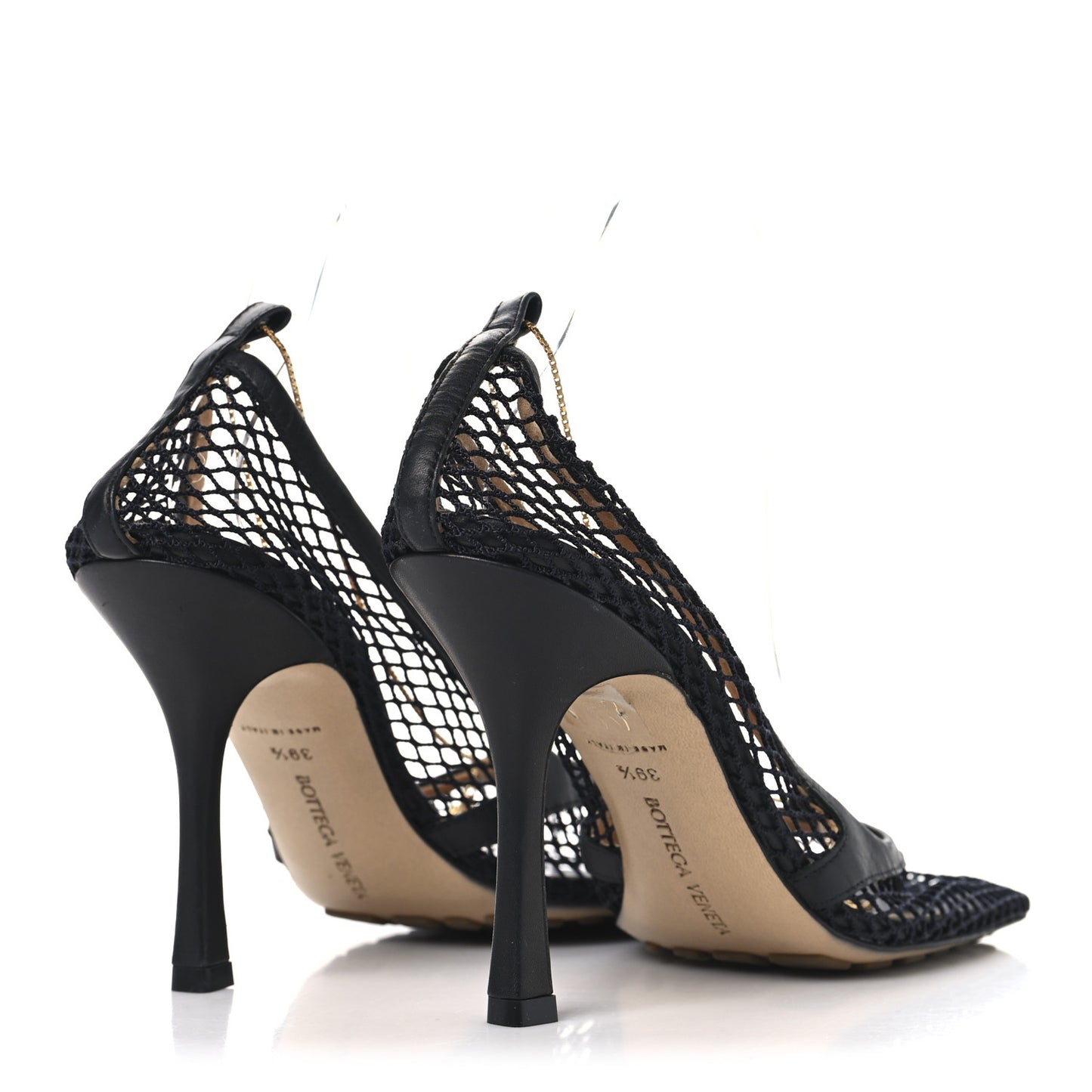 Mesh Calfskin Stretch Chain Strap 90mm Pumps 39.5 Black
