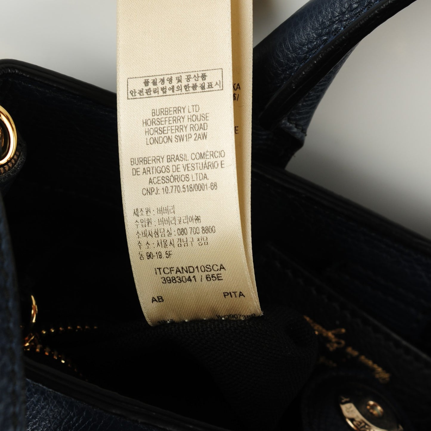 Grainy Calfskin House Check Small Banner Tote Ink Blue