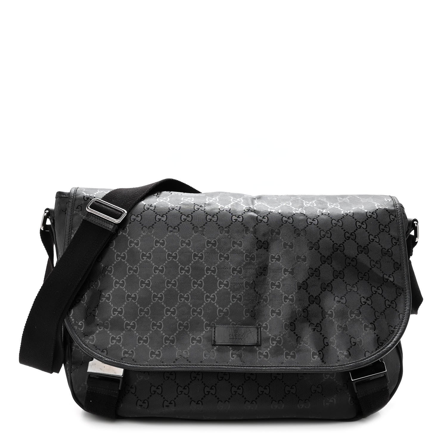 Gucci Imprime Monogram Large Double Buckle Flap Messenger Bag Black 1 of 10