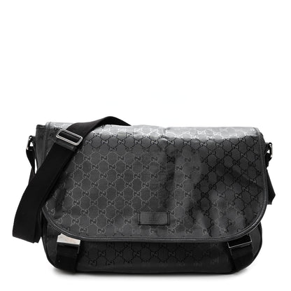 Gucci Imprime Monogram Large Double Buckle Flap Messenger Bag Black 1 of 10
