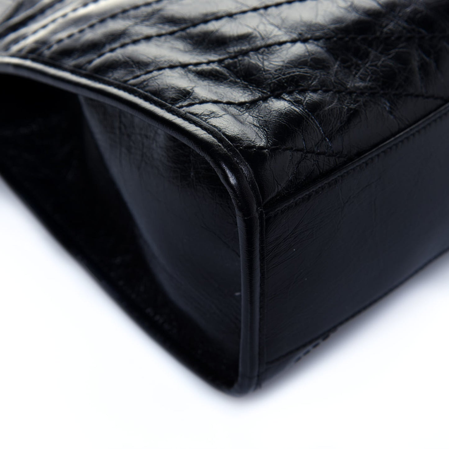 Crinkled Calfskin Matelasse Monogram Medium Niki Shopper Tote Black