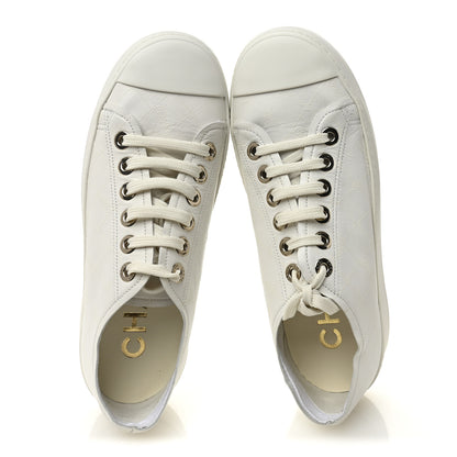 Chanel Lambskin Printed Logo Sneakers 38 White 5 of 10