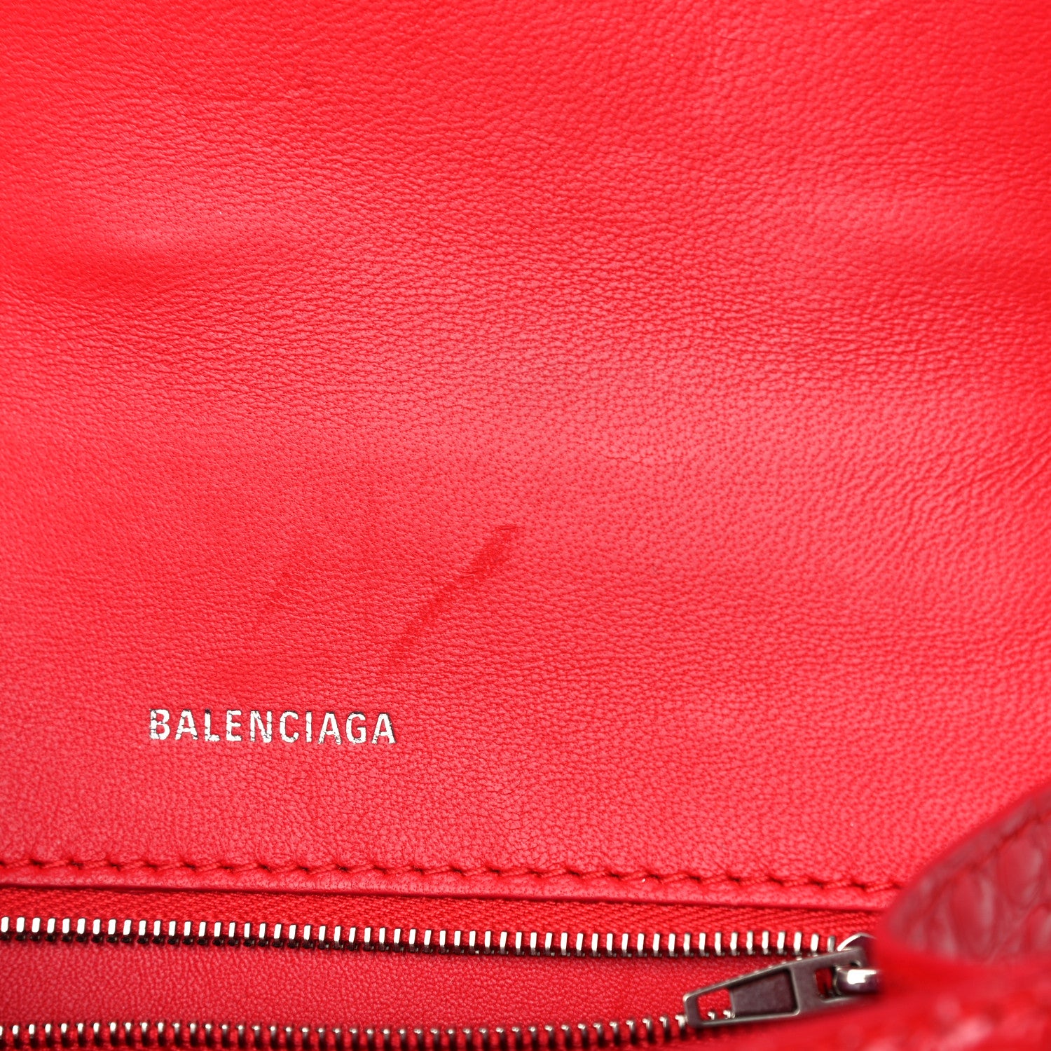 Balenciaga Shiny Calfskin Tonal B Crocodile Embossed Small Hourglass Top Handle Bag Bright Red 15 of 17