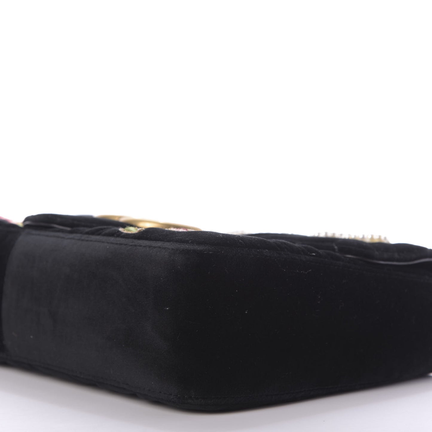 Velvet Matelasse Loved Embroidered Medium GG Marmont Shoulder Bag Black