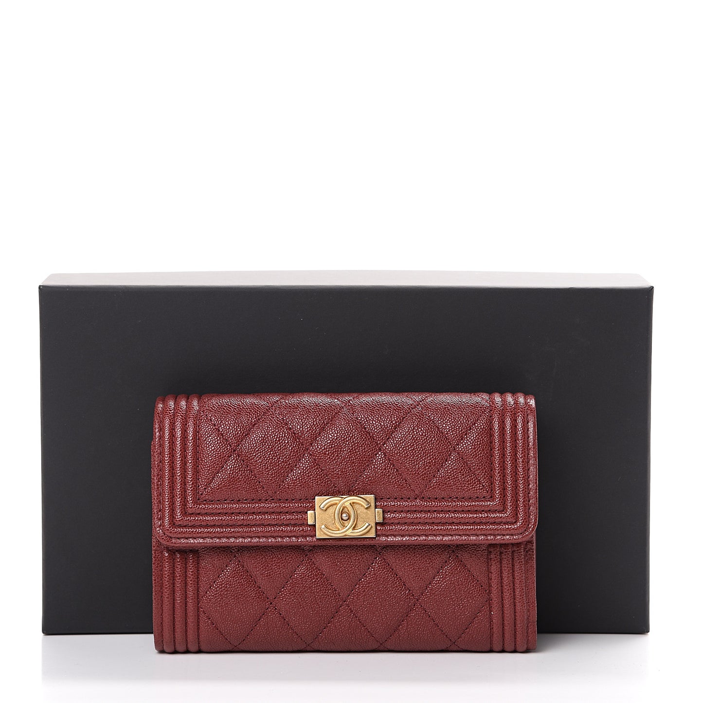 Caviar Quilted Medium Boy Flap Wallet Burgundy