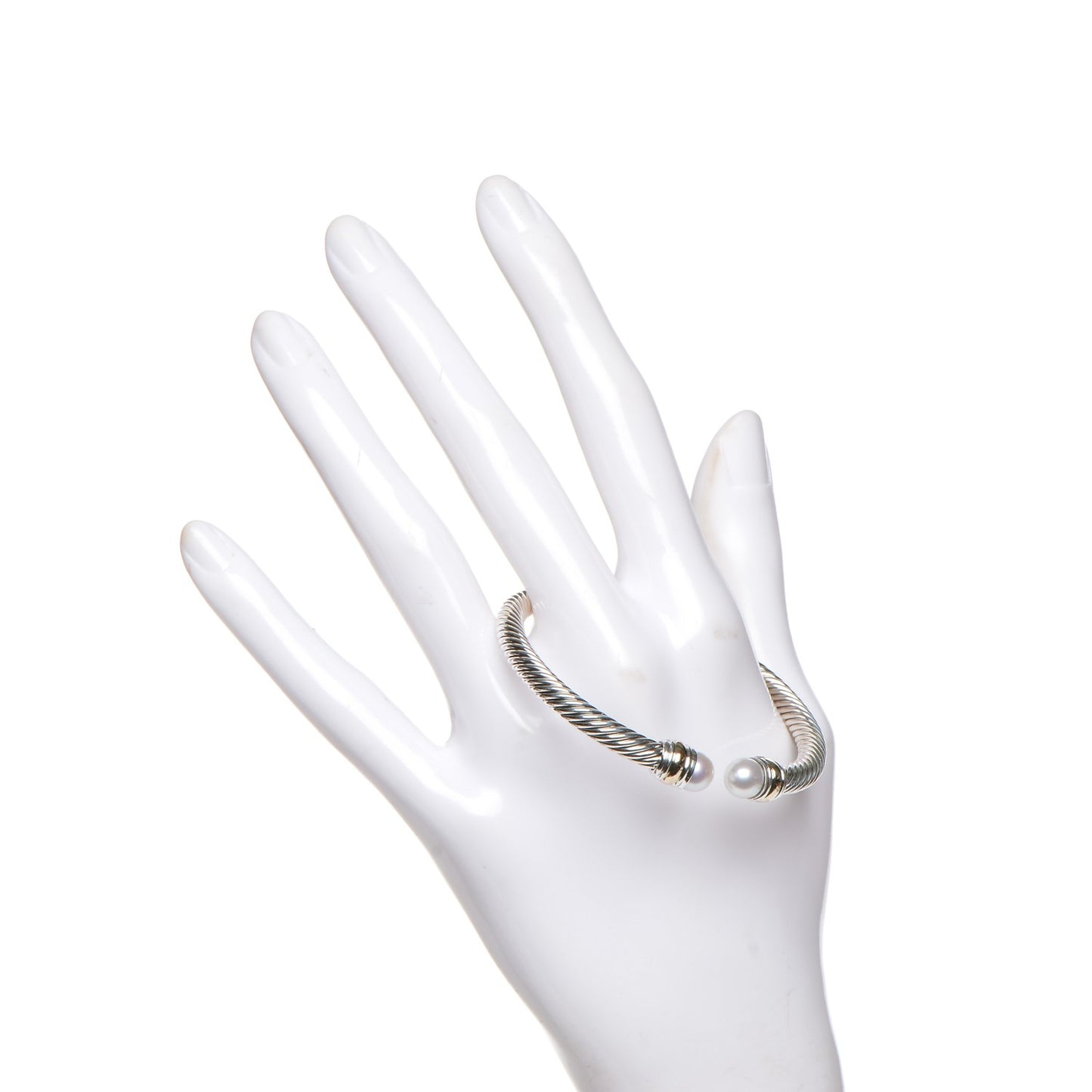 Sterling Silver 14K Yellow Gold Pearl 5mm Cable Classics Bracelet