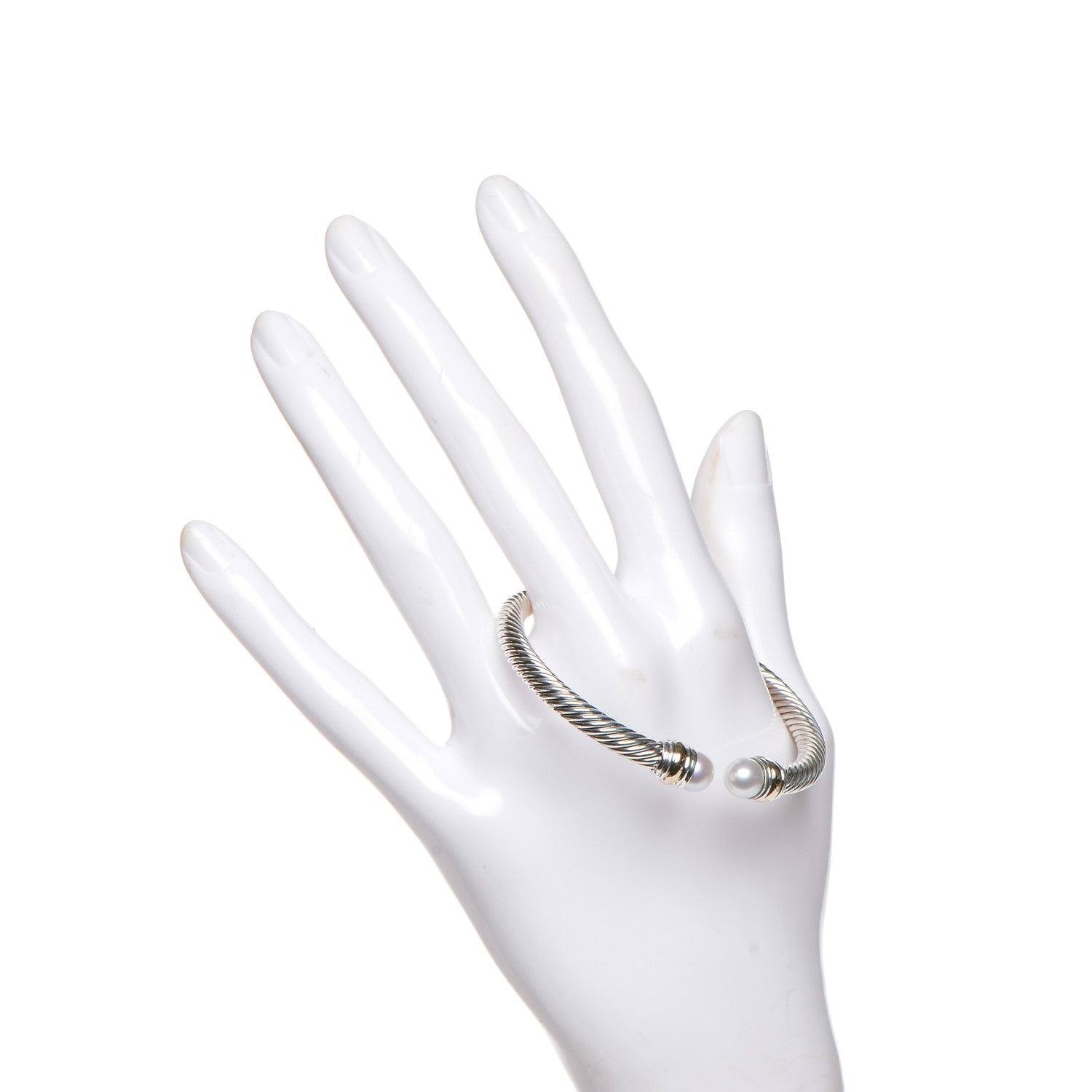 David Yurman Sterling Silver 14K Yellow Gold Pearl 5mm Cable Classics Bracelet 2 of 5