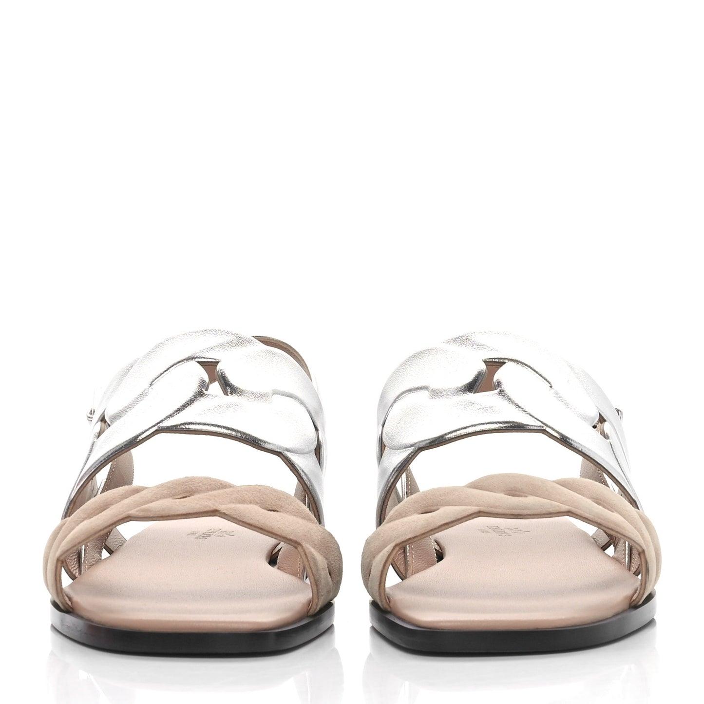 Metallic Nappa Chevre Velours Womens Grace Sandals 39 Gris Argente Beige