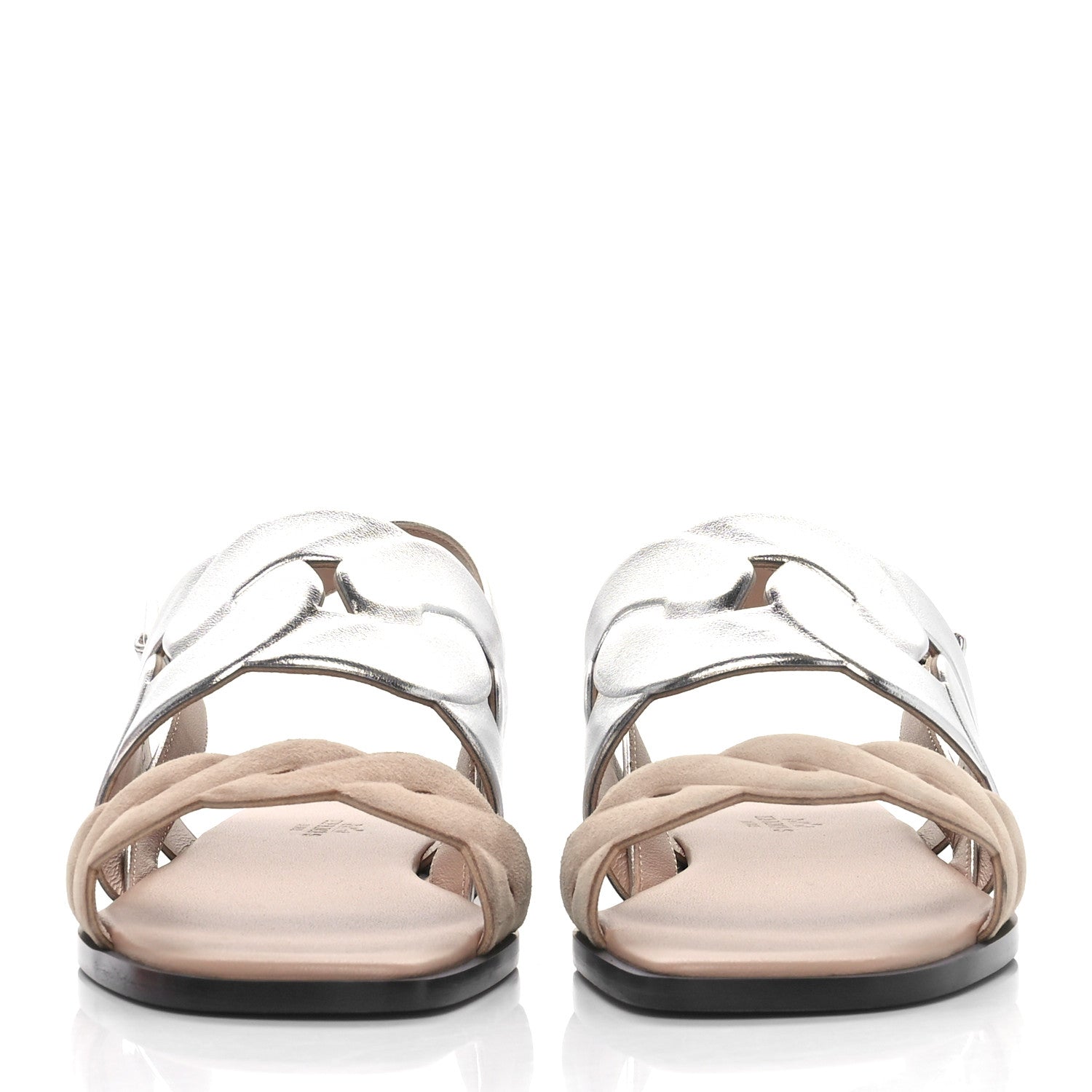 Hermes Metallic Nappa Chevre Velours Womens Grace Sandals 39 Gris Argente Beige 2 of 10