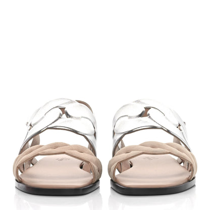 Hermes Metallic Nappa Chevre Velours Womens Grace Sandals 39 Gris Argente Beige 2 of 10