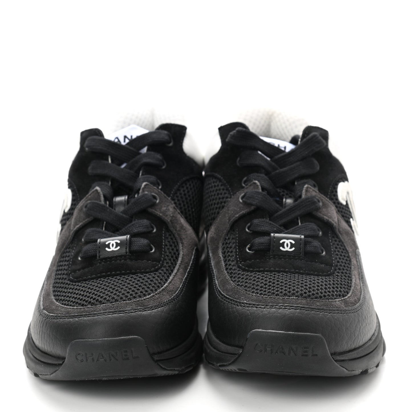 Mesh Suede Grained Calfskin Womens CC Sneakers 37 Black White